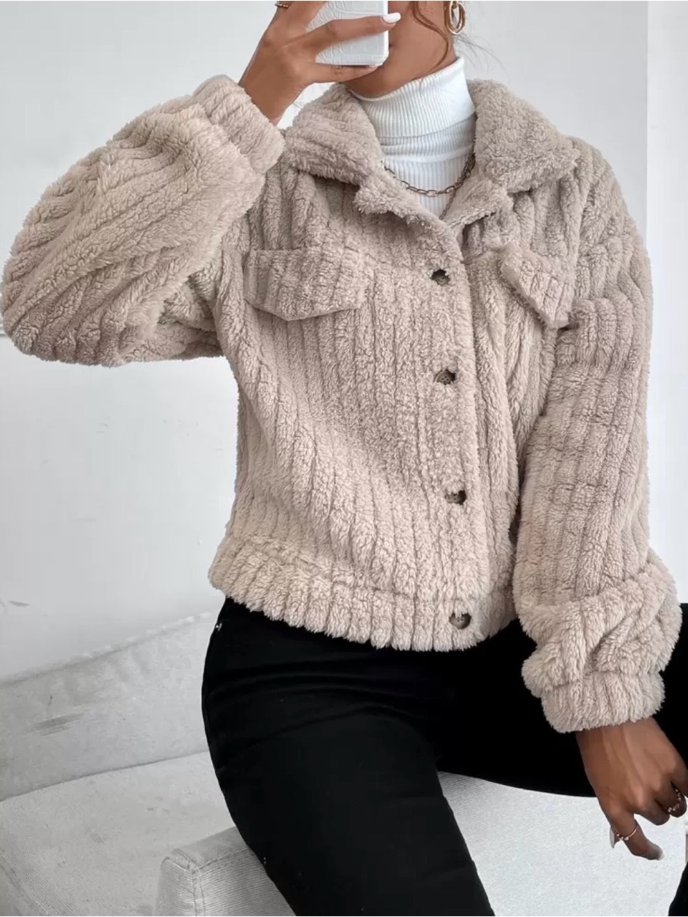 Plush Cropped Jacket - Picture 2 of 6
